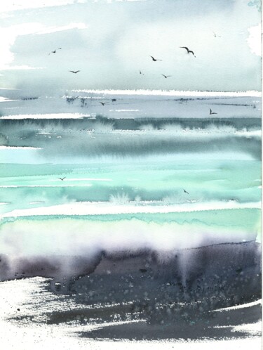 Malarstwo zatytułowany „Abstract seascape #5” autorstwa Eugenia Gorbacheva, Oryginalna praca, Akwarela