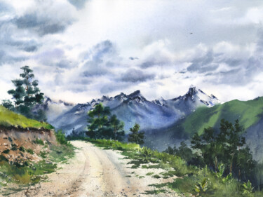 Peinture intitulée "Road to the mountai…" par Eugenia Gorbacheva, Œuvre d'art originale, Aquarelle