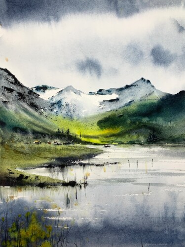 Pittura intitolato "Mountain river #15" da Eugenia Gorbacheva, Opera d'arte originale, Acquarello