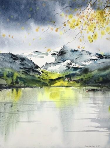 Pittura intitolato "Mountain lake #17" da Eugenia Gorbacheva, Opera d'arte originale, Acquarello