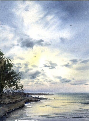 Painting titled "PEARL SUNSET. CROAT…" by Eugenia Gorbacheva, Original Artwork, Watercolor