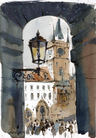 Malarstwo zatytułowany „LAMP. PRAGUE.” autorstwa Eugenia Gorbacheva, Oryginalna praca, Akwarela