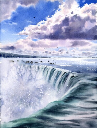 Painting titled "Niagara Falls" by Eugenia Gorbacheva, Original Artwork, Watercolor