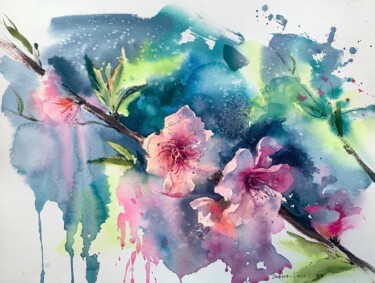 Pittura intitolato "ALMOND FLOWERS" da Eugenia Gorbacheva, Opera d'arte originale, Acquarello