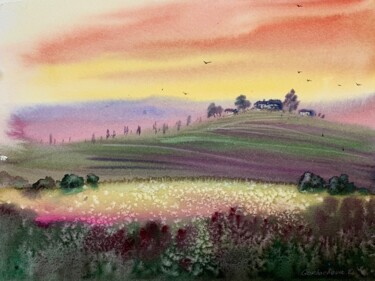 Painting titled "Sunset in Italy" by Eugenia Gorbacheva, Original Artwork, Watercolor