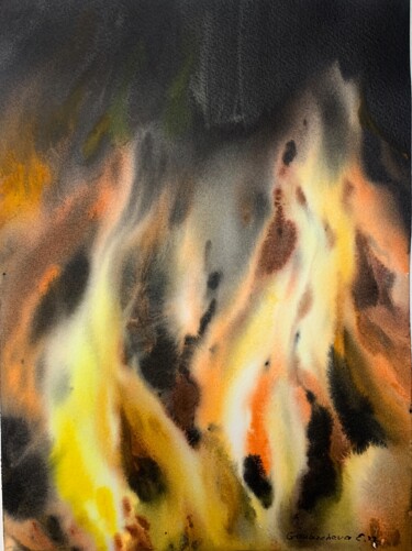 Painting titled "FIRE" by Eugenia Gorbacheva, Original Artwork, Watercolor