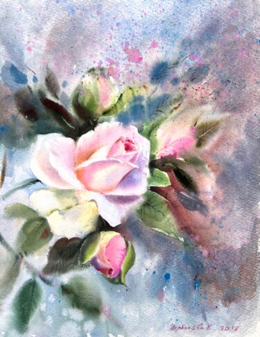 Painting titled "Rose" by Eugenia Gorbacheva, Original Artwork, Watercolor