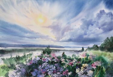 Pintura titulada "Sunset on the Samar…" por Eugenia Gorbacheva, Obra de arte original, Acuarela