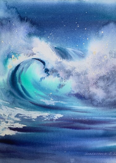 Painting titled "Wave #2" by Eugenia Gorbacheva, Original Artwork, Watercolor