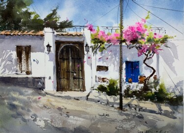 Painting titled "Greek village" by Eugenia Gorbacheva, Original Artwork, Watercolor