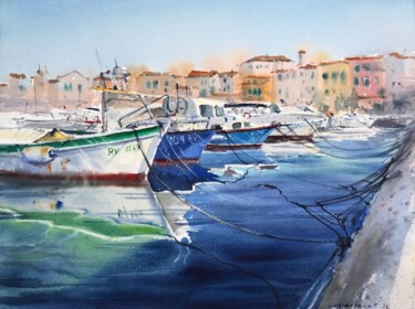 Painting titled "Boats Croatia" by Eugenia Gorbacheva, Original Artwork, Watercolor