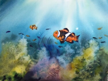 Painting titled "Undersea world" by Eugenia Gorbacheva, Original Artwork, Watercolor