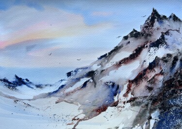Painting titled "Snowy Mountains #8" by Eugenia Gorbacheva, Original Artwork, Watercolor