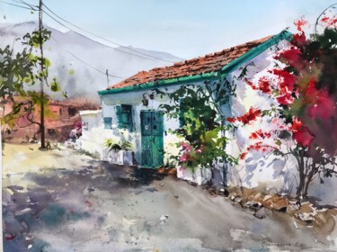 Painting titled "English village Cyp…" by Eugenia Gorbacheva, Original Artwork, Watercolor