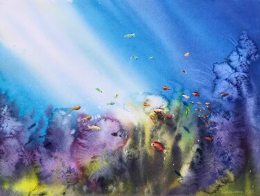 Painting titled "Undersea world #3" by Eugenia Gorbacheva, Original Artwork, Watercolor