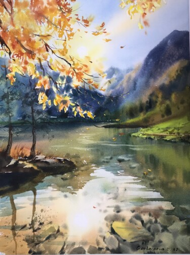 Painting titled "Autumn Alps" by Eugenia Gorbacheva, Original Artwork, Watercolor