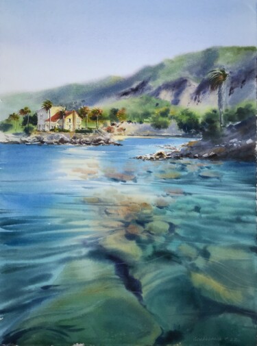 Painting titled "Sea coast  Cyprus #2" by Eugenia Gorbacheva, Original Artwork, Watercolor