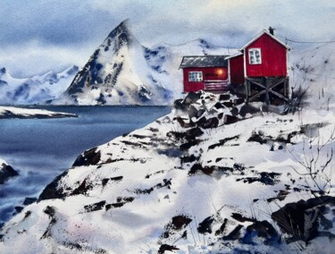 Schilderij getiteld "Lofoten Islands" door Eugenia Gorbacheva, Origineel Kunstwerk, Aquarel