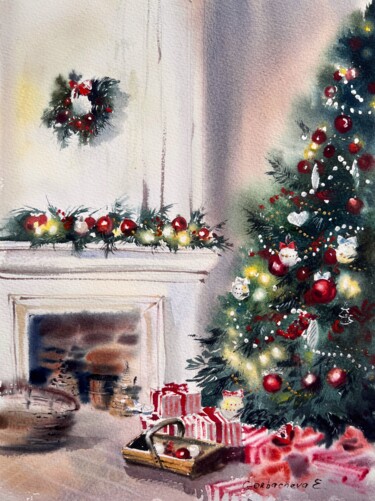 Картина под названием "Christmas tree" - Eugenia Gorbacheva, Подлинное произведение искусства, Акварель