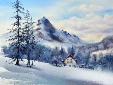 Painting titled "House in the mounta…" by Eugenia Gorbacheva, Original Artwork, Watercolor