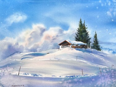 Pintura intitulada "Winter fairy tale #2" por Eugenia Gorbacheva, Obras de arte originais, Aquarela