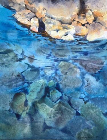 Painting titled "Water and stones" by Eugenia Gorbacheva, Original Artwork, Watercolor