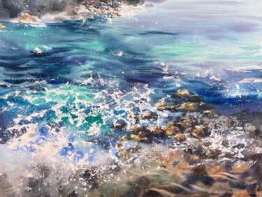 Painting titled "Waves and rocks #14" by Eugenia Gorbacheva, Original Artwork, Watercolor
