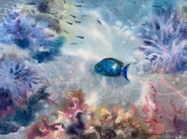 Painting titled "Undersea world #7" by Eugenia Gorbacheva, Original Artwork, Watercolor
