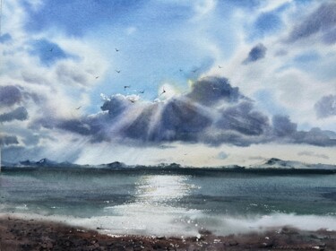 Painting titled "Sea in the sun #2" by Eugenia Gorbacheva, Original Artwork, Watercolor