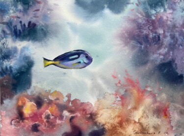 Painting titled "Undersea world #8" by Eugenia Gorbacheva, Original Artwork, Watercolor