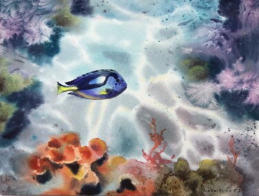 Painting titled "Undersea world #9" by Eugenia Gorbacheva, Original Artwork, Watercolor