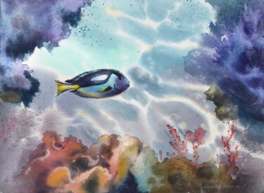 Painting titled "Undersea world #10" by Eugenia Gorbacheva, Original Artwork, Watercolor