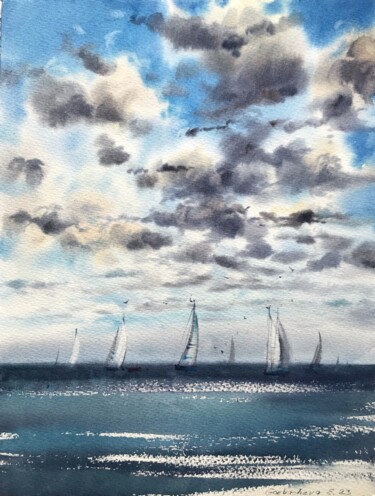 Painting titled "Sailing regatta" by Eugenia Gorbacheva, Original Artwork, Watercolor