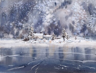 Painting titled "Winter fairy tale #3" by Eugenia Gorbacheva, Original Artwork, Watercolor
