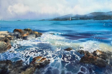 Painting titled "Sea ​​and stones #2" by Eugenia Gorbacheva, Original Artwork, Watercolor