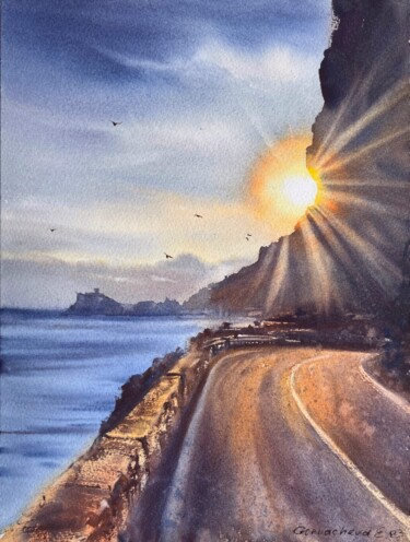 Painting titled "Road to the sun" by Eugenia Gorbacheva, Original Artwork, Watercolor