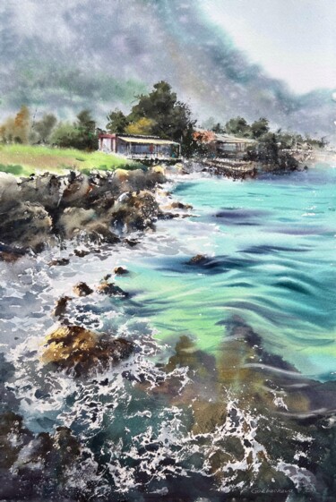 Painting titled "On the sea coast" by Eugenia Gorbacheva, Original Artwork, Watercolor