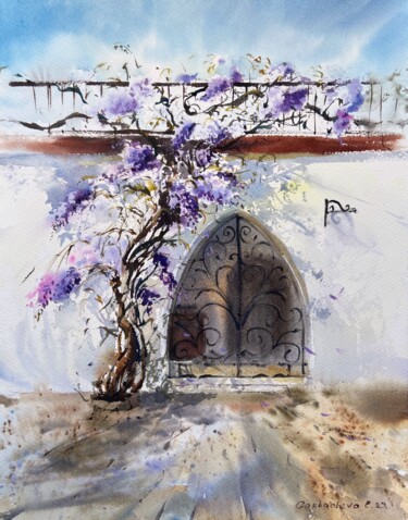 Pittura intitolato "Arch with wisteria…" da Eugenia Gorbacheva, Opera d'arte originale, Acquarello