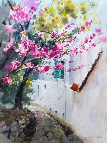 Pintura intitulada "Spring in Cyprus" por Eugenia Gorbacheva, Obras de arte originais, Aquarela