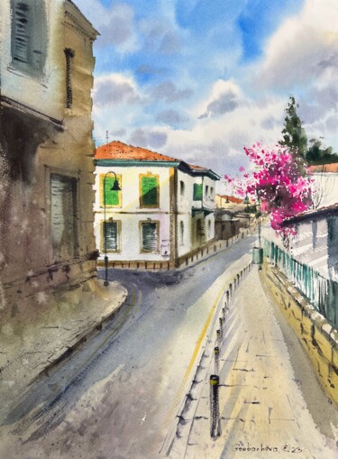 Malerei mit dem Titel "Streets in Nicosia" von Eugenia Gorbacheva, Original-Kunstwerk, Aquarell