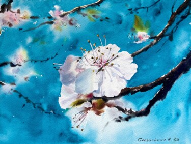 Картина под названием "Almond flower #10" - Eugenia Gorbacheva, Подлинное произведение искусства, Акварель