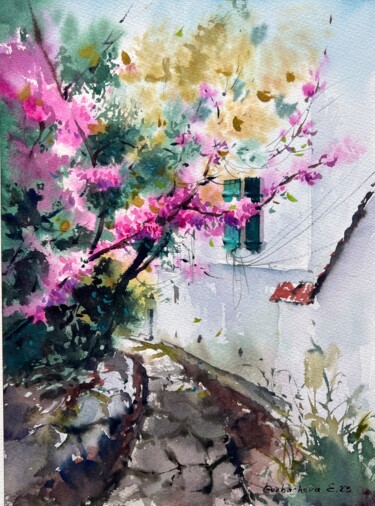 Painting titled "Spring in Cyprus #2" by Eugenia Gorbacheva, Original Artwork, Watercolor
