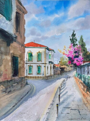 Painting titled "Streets in Nicosia…" by Eugenia Gorbacheva, Original Artwork, Watercolor