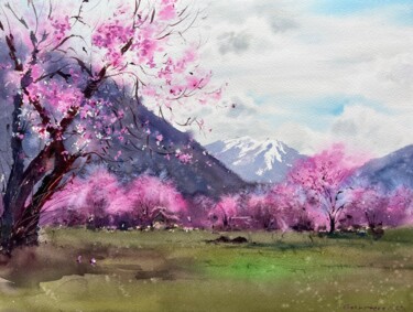 Картина под названием "Spring in the mount…" - Eugenia Gorbacheva, Подлинное произведение искусства, Акварель