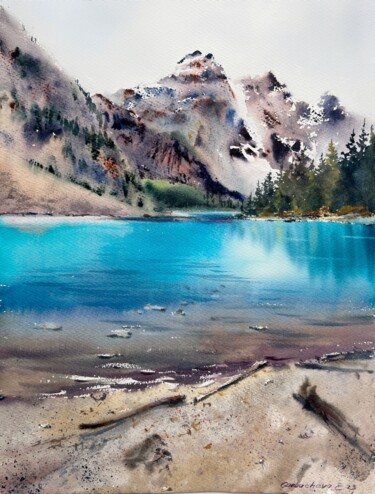 Pintura titulada "Mountain Lake #27" por Eugenia Gorbacheva, Obra de arte original, Acuarela