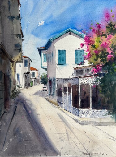 Pintura intitulada "Streets in Nicosia…" por Eugenia Gorbacheva, Obras de arte originais, Aquarela