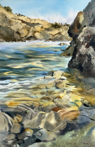 Painting titled "The sea coast. The…" by Eugenia Gorbacheva, Original Artwork, Watercolor