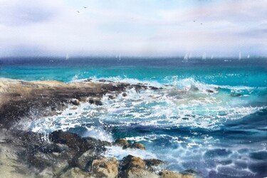 Painting titled "The sea coast #2" by Eugenia Gorbacheva, Original Artwork, Watercolor