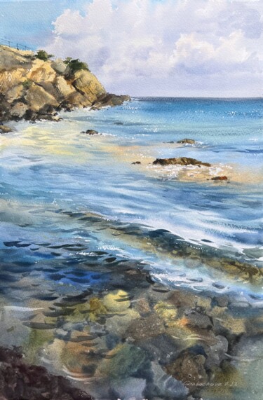 Malerei mit dem Titel "The sea coast #3" von Eugenia Gorbacheva, Original-Kunstwerk, Aquarell