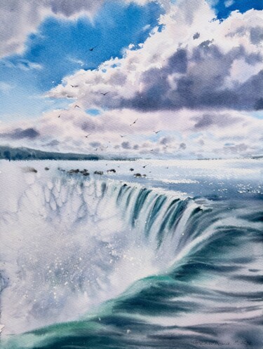 Painting titled "Waterfall #9" by Eugenia Gorbacheva, Original Artwork, Watercolor